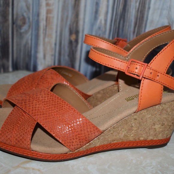 clarks orange wedges